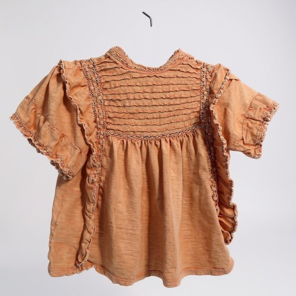 Free People XS‎ Peach Ruffled Short Sleeve Blouse - Picture 1 of 9